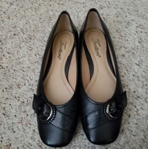 Black Leather Trotters flats buckle detail